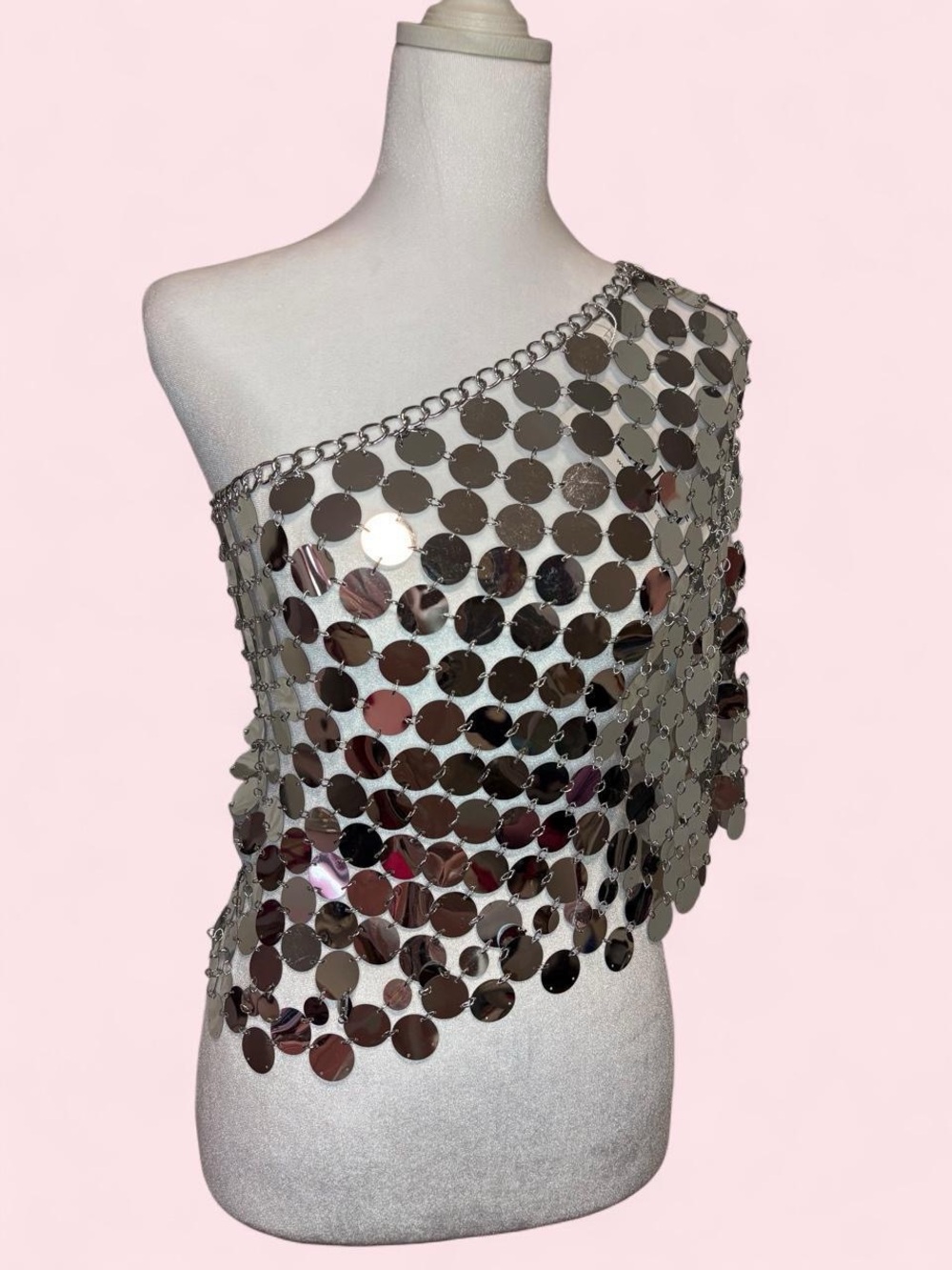 12th Tribe Silver Sequin Disc Chainmail Top